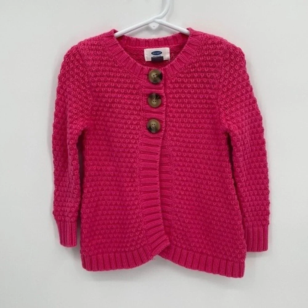 Old Navy 2T girls Cable Knit Swing Cardigan Pink Three button Sweater Open